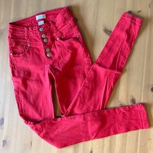 high waisted red pants